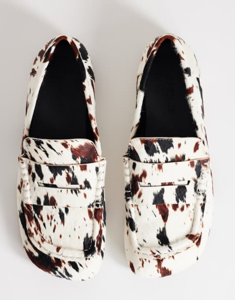 Topshop Daniel - mocasines planos de punta cuadrada con estampado animal y pelo sobre cuero auténtico - view 1