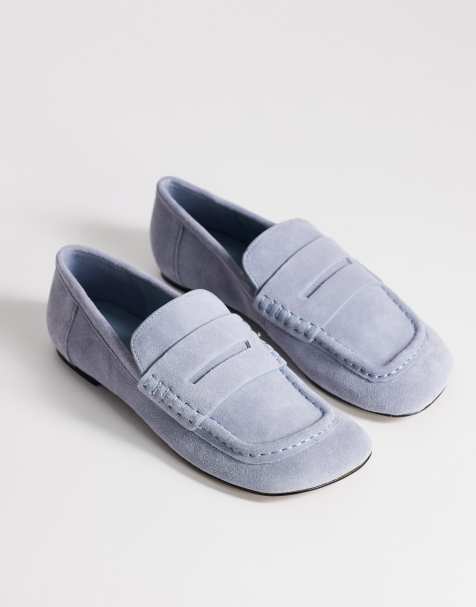 Topshop Daniel mocassin plat à bout carré en daim bleu - view 1