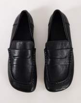 Topshop Daniel real leather flat square toe loafer in black