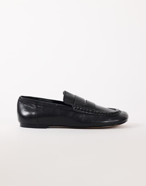 Topshop Daniel real leather flat square toe loafer in black, 4 of 4