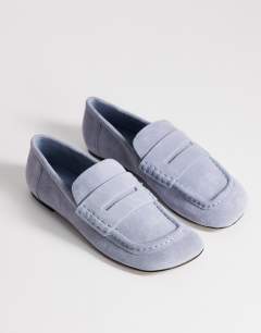 Model wearing Daniel real suede flat square toe loafer in blue