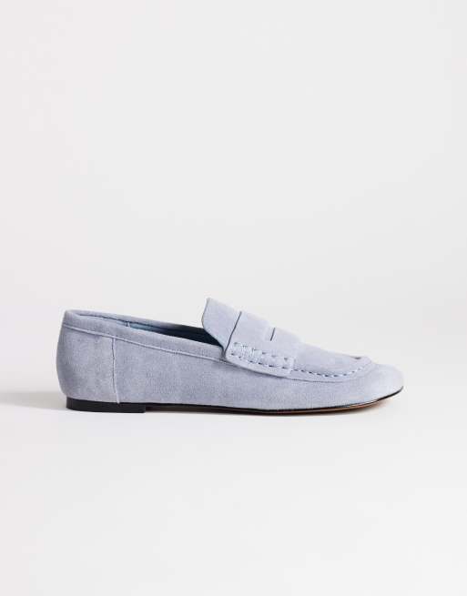 Topshop Daniel real suede flat square toe loafers in blue, 2 of 4