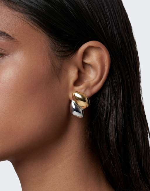 Topshop - Danny - Guld- og sølvfarvede statement-øreringe i vandtæt rustfrit stål, 2 af 4