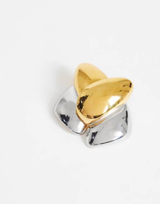 Topshop - Danny - Guld- og sølvfarvede statement-øreringe i vandtæt rustfrit stål, 4 af 4