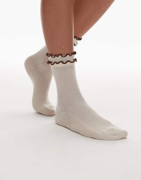 Topshop - Daphne - Calzini color latticello con finiture cioccolato a volant doppio - view 1