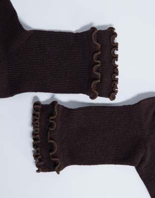 Topshop Daphne Double Frill Sock In Brown