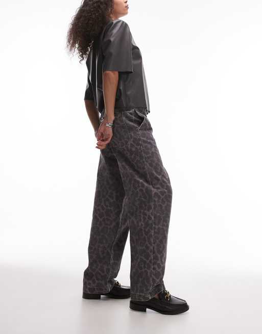 Topshop dark leopard straight leg pants in multi