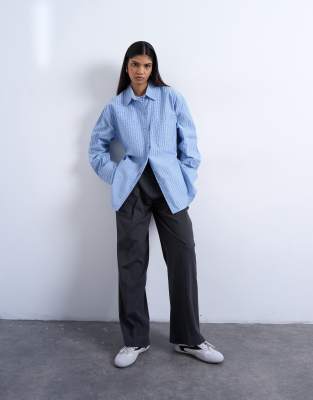 Darted cuff oversized shirt in blue stripe