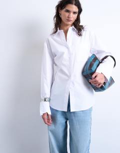 Darted cuff oversized shirt in white
