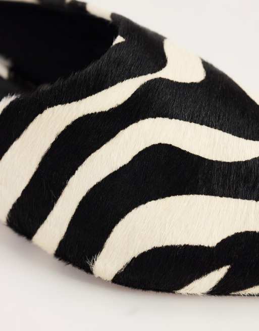 Topshop Dawn flat pointed shoe in zebra print hair on real leather, 3 of 4