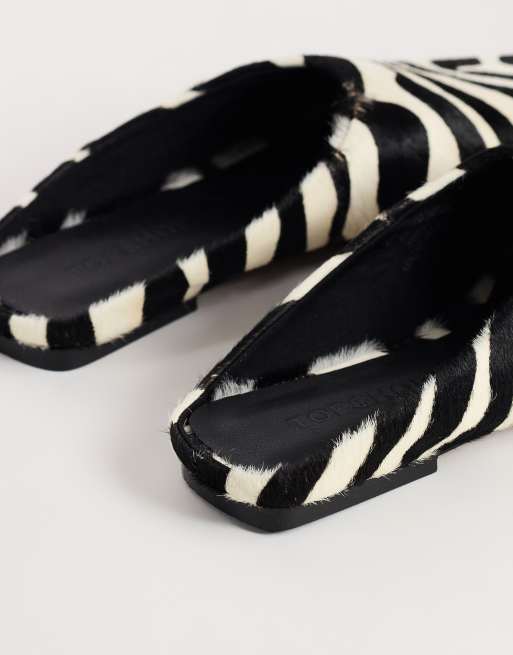 Topshop Dawn flat pointed shoe in zebra print hair on real leather, 4 of 4