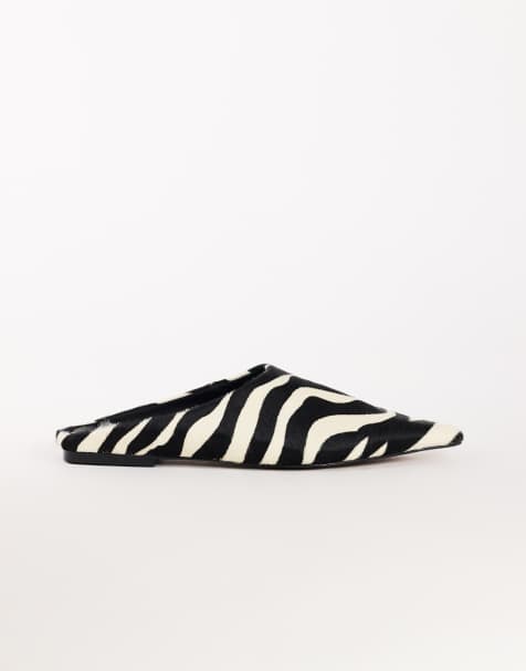 Topshop Dawn pointed toe flats in zebra print hair-on real leather - view 1
