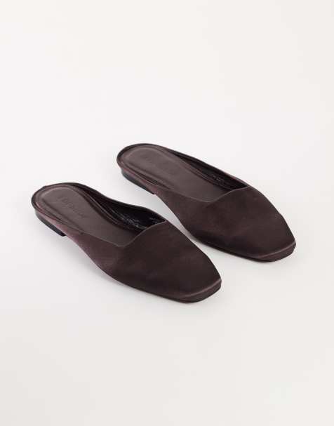 Topshop Dawson slip on mule in chocolate satin - view 1