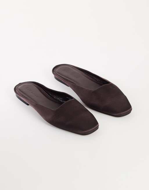 Topshop Dawson slip on mule in chocolate satin, 3 of 5