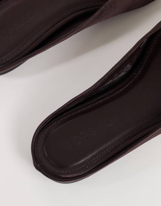 Topshop Dawson slip on mule in chocolate satin, 4 of 5