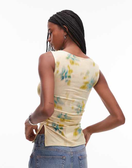 Topshop - Débardeur à encolure bateau et à imprimé fleurs flouté - Babeurre, 3 de 4