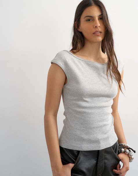 Topshop - Débardeur à encolure bateau style années 90 - Gris chiné - view 1