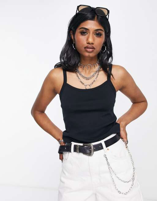 Topshop - Débardeur à encolure carrée - Noir