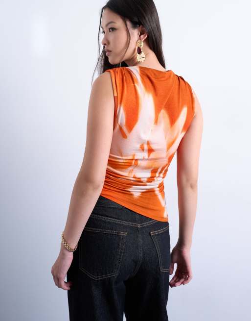 Topshop - Débardeur asymétrique à imprimé fleurs - Orange, 4 de 4