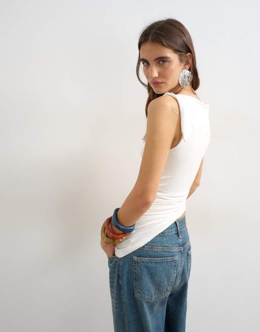 Topshop - Débardeur asymétrique noué à l'épaule - Écru, 4 de 4