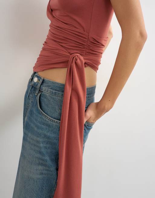 Topshop - Débardeur cache-cœur drapé avec liens à nouer - Rouille, 4 de 4