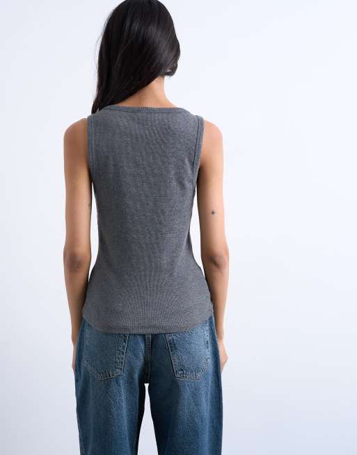 Topshop - Débardeur côtelé à boutonnage - Gris anthracite, 4 de 4