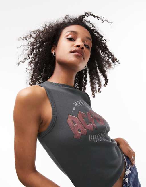 Topshop - Débardeur côtelé avec motif ACDC sous licence - Anthracite, 2 de 4