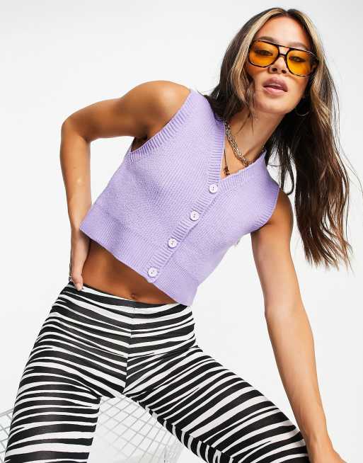 Topshop - Débardeur court en maille boutonné à l'avant - Lilas, 3 de 4