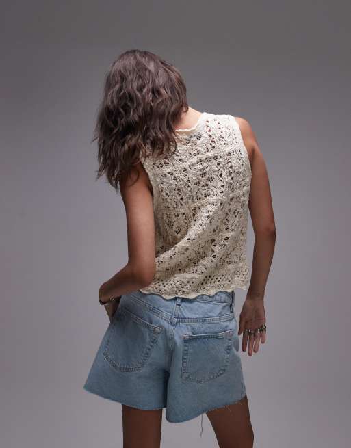 Topshop - Débardeur d'ensemble noué devant aspect maille crochetée - Écru, 4 de 4
