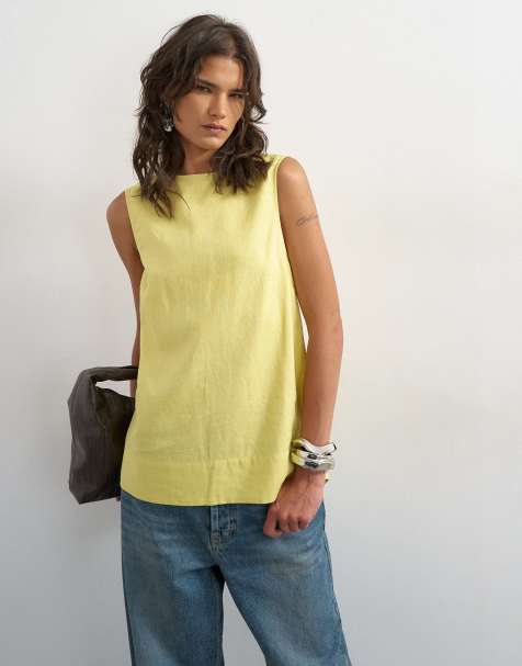 Topshop - Débardeur dos nu à enfiler en lin majoritaire - Citron vert clair - view 1
