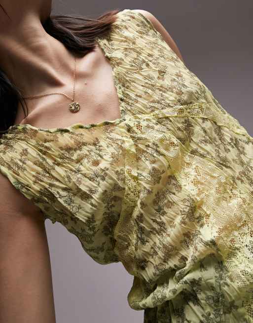 Topshop - Débardeur en dentelle effet froissé - Jaune fleuri, 2 de 4