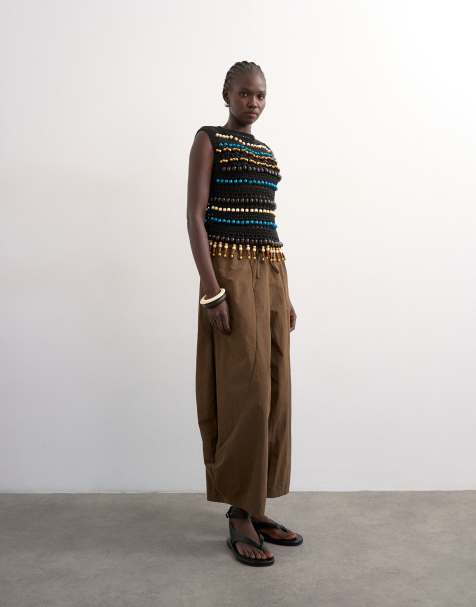 Topshop - Gilet long en maille compacte à col en V et taille cintrée - Ivoire