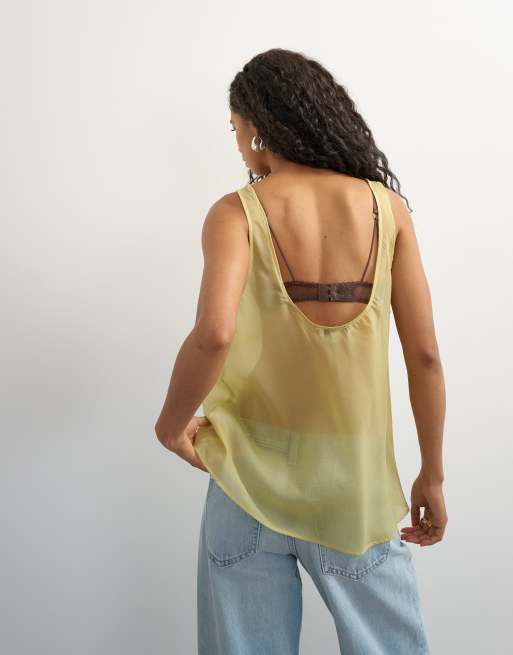 Topshop - Débardeur en organza à encolure dégagée - Citron vert, 4 de 4