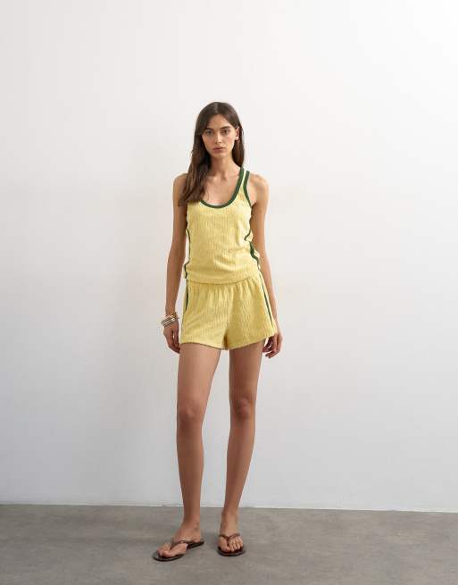 Topshop - Débardeur en tissu éponge à encolure dégagée - Jaune, 3 de 4
