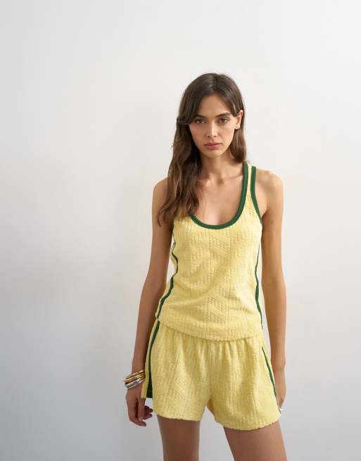 Topshop - Débardeur en tissu éponge à encolure dégagée - Jaune, 4 de 4