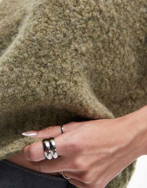 Topshop - Débardeur ras de cou décontracté en maille bouclée côtelée à épaules dénudées - Vert, 4 de 4