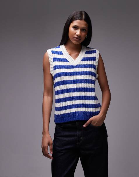 Topshop - Débardeur rétro rayé en maille - Bleu - view 1