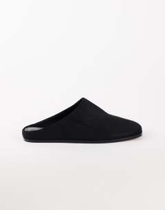 Debbie faux suede square toe flat shoe mule in black