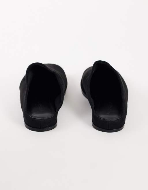 Topshop Debbie faux suede square toe flat shoe mule in black, 5 of 5