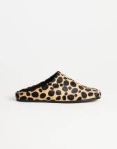 Topshop Debbie square toe flat shoe mule in leopard print  hair on real leather