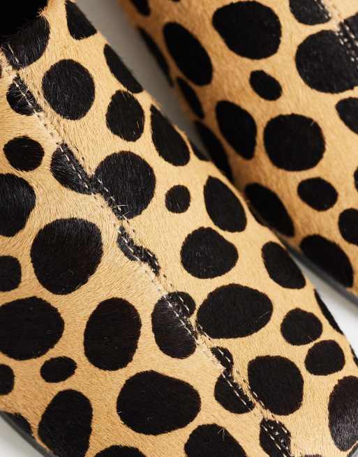 Topshop Debbie square toe flat shoe mule in leopard print  hair on real leather, 3 of 5