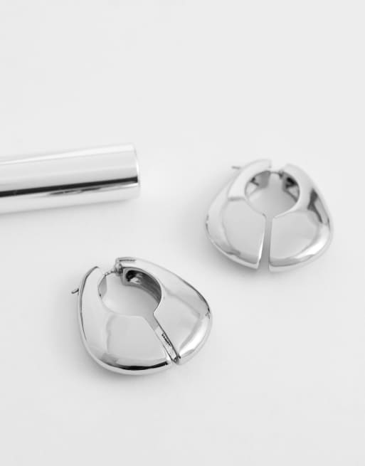 Topshop Declan hoop earrings in silver, 2 of 4