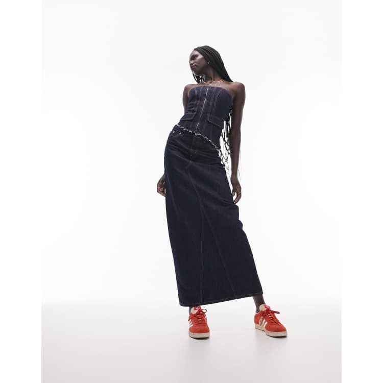Topshop Deconstructed Denim Corset in indigo Blue