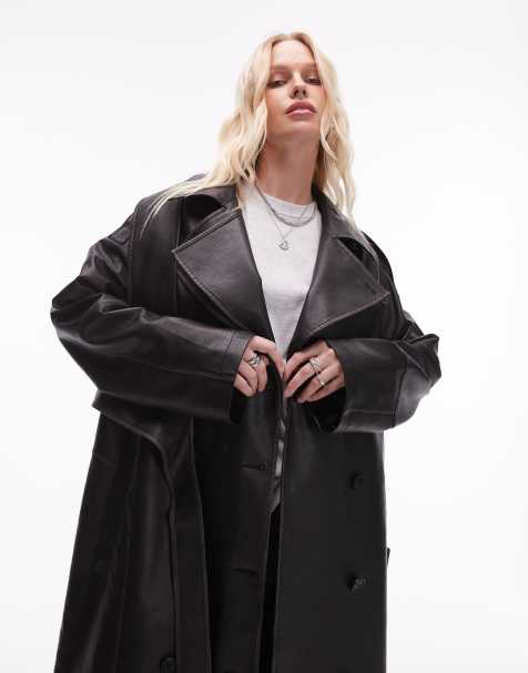Topshop - Deconstructed trenchcoat van imitatieleer in zwart - view 1
