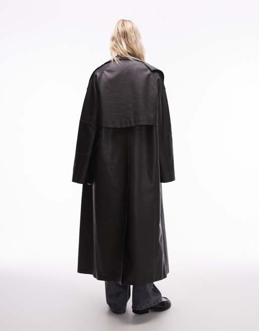 Topshop - Deconstructed trenchcoat van imitatieleer in zwart, 4 van 4