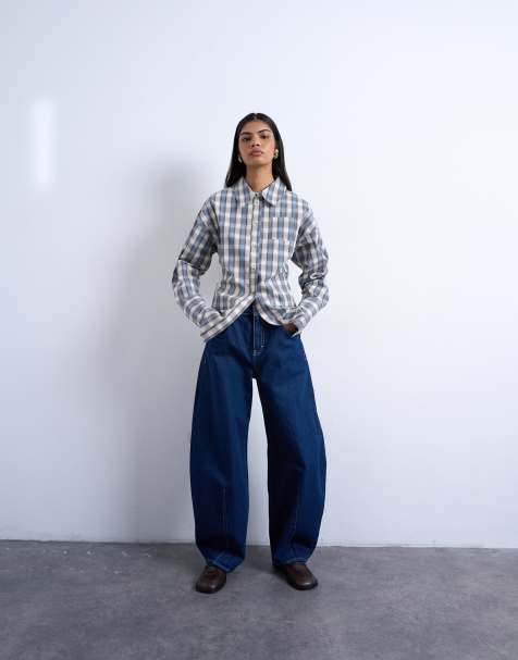 Topshop deep cuff shirt in check print - view 1