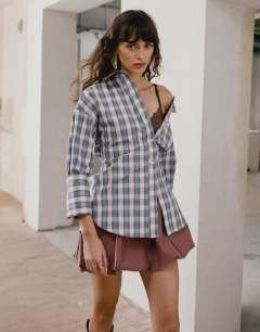 Deep cuff shirt in check print