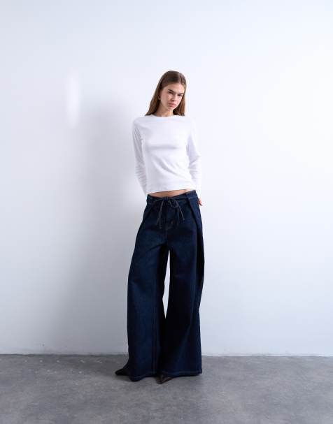 Topshop deep pleated tie front jean in indigo