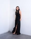 [Topshop] Topshop deep plunge ruffle maxi gown in black 12 Black