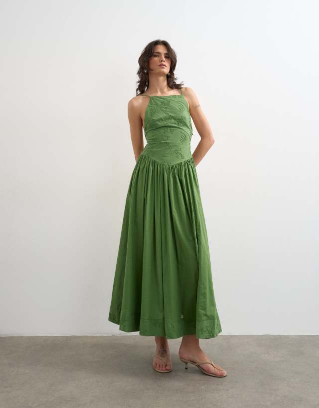 トップス house on the hill Parent Camisole Green Topshop deep v back strappy midi sundress with cording in green | ASOS